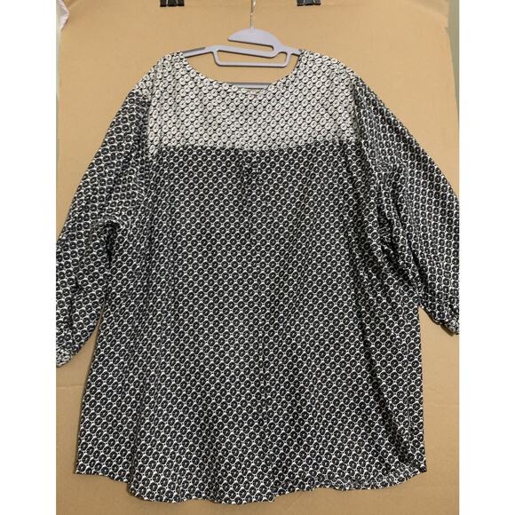 AVENUE Black & White 3/4 Sleeve Collarless Rayon Tunic Top Shirt NWOT Sz 30/32 - Picture 13 of 14